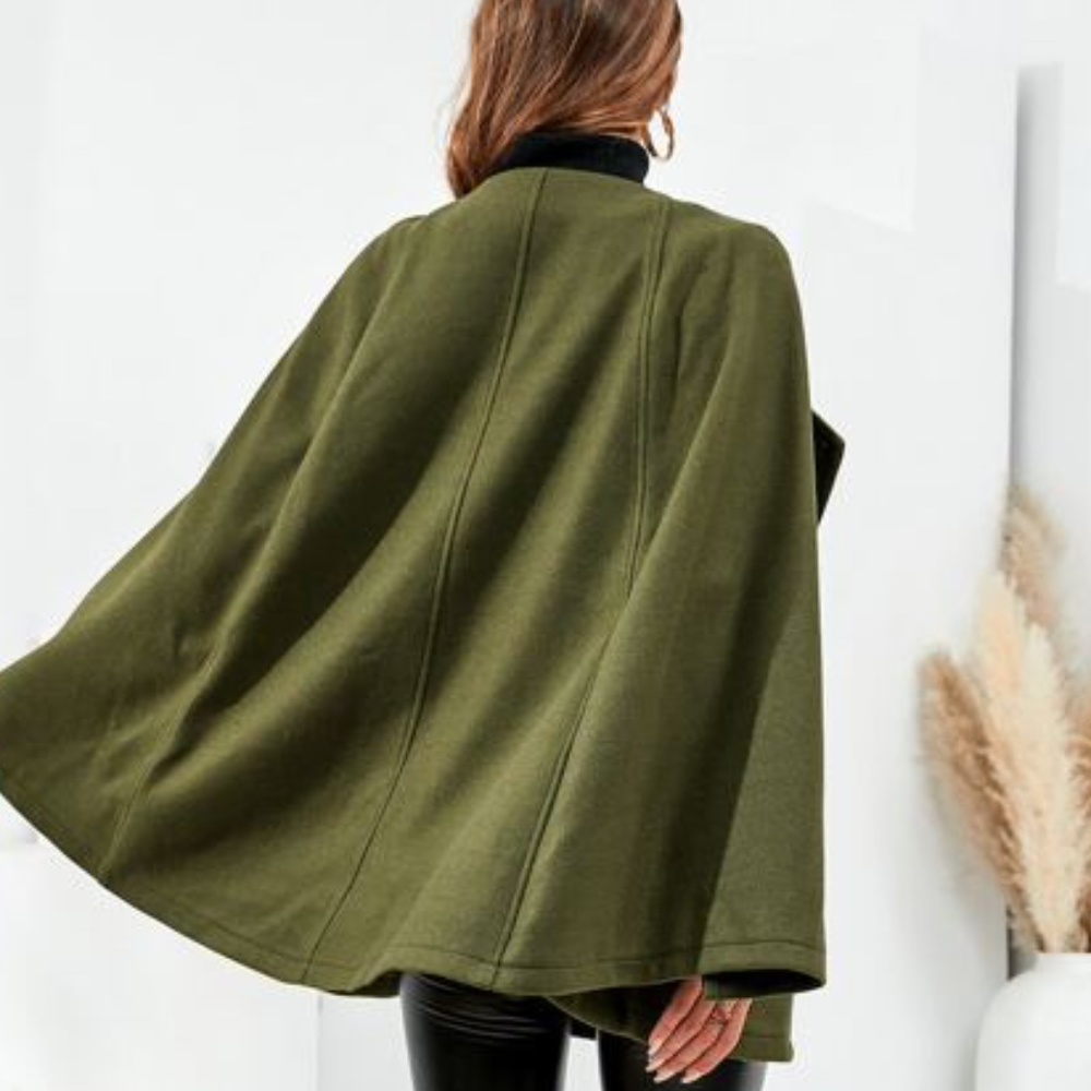 Cozy Black Button up Classic Cape Jacket Coat Work - Picture 9 of 14